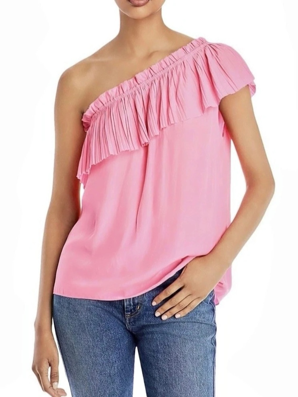 NWT Ramy Brook Ramy Brook Rose One-Shoulder Ruffle Pleated Top